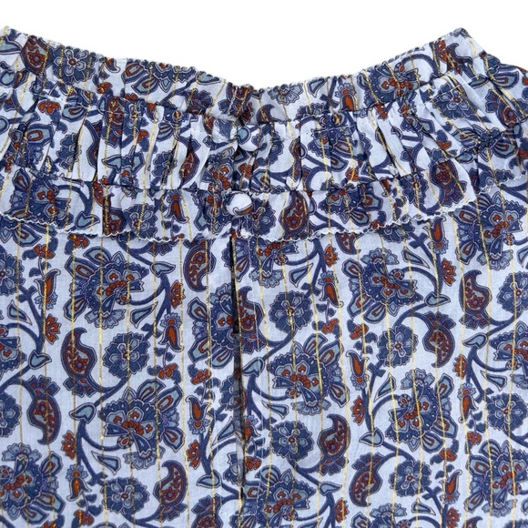 BODEN Babydoll Top Sz 14 Floral Ruched Panels Metallic Threads Boho Cottagecore - Picture 13 of 16